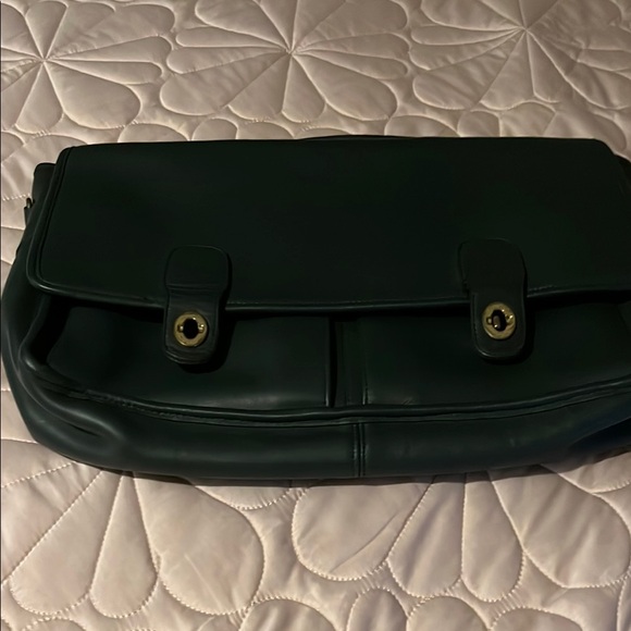 Coach Green Leather Messenger Bag with Flap Closure